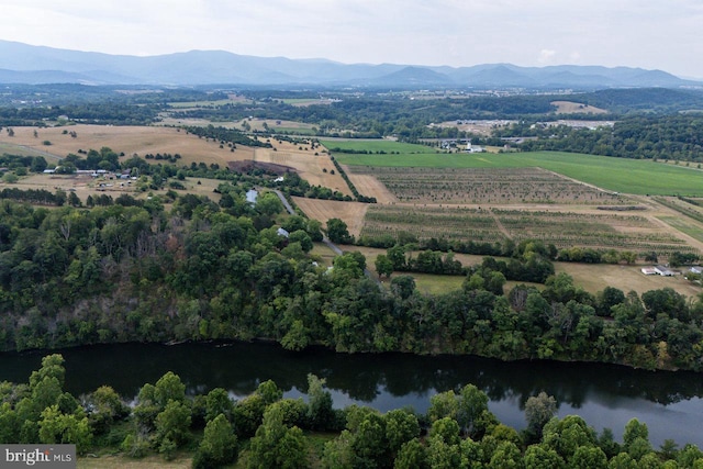 bird's eye view with a rural view and a water and mountain view