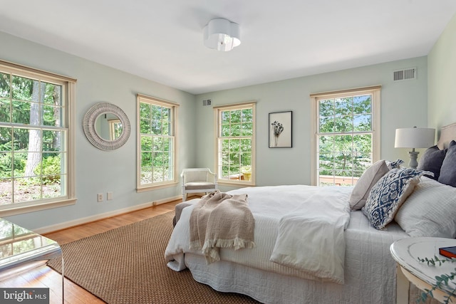 bedroom featuring multiple windows and hardwood / wood-style flooring