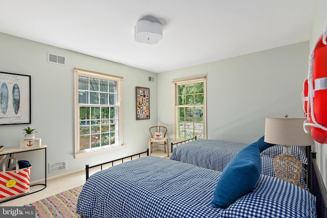 carpeted bedroom with multiple windows