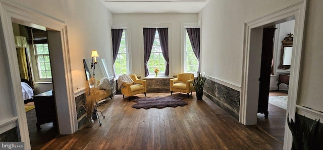 living area featuring dark hardwood / wood-style flooring