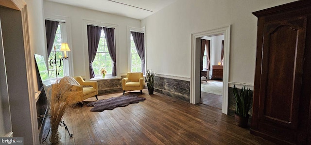 sitting room featuring dark wood-type flooring