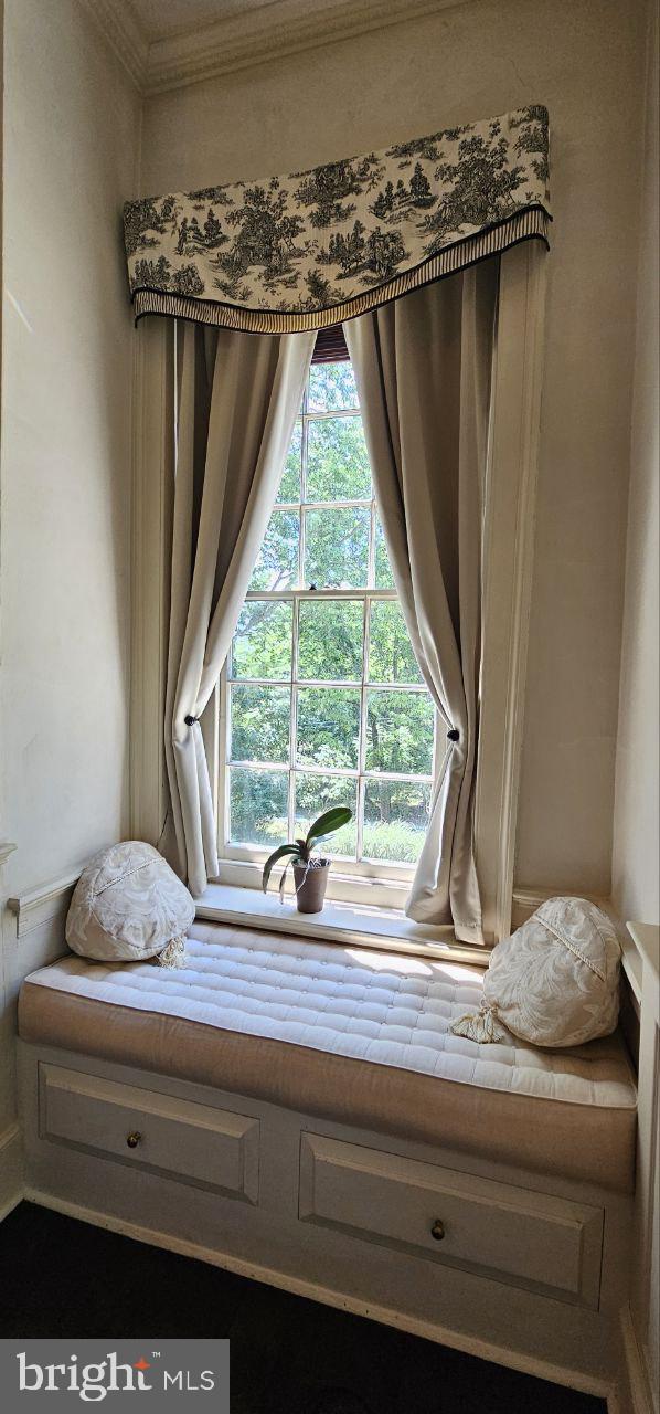 sitting room featuring ornamental molding and a wealth of natural light