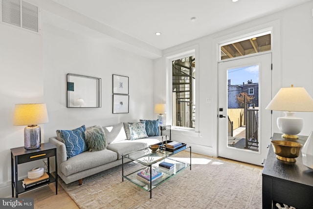 living room with hardwood / wood-style floors