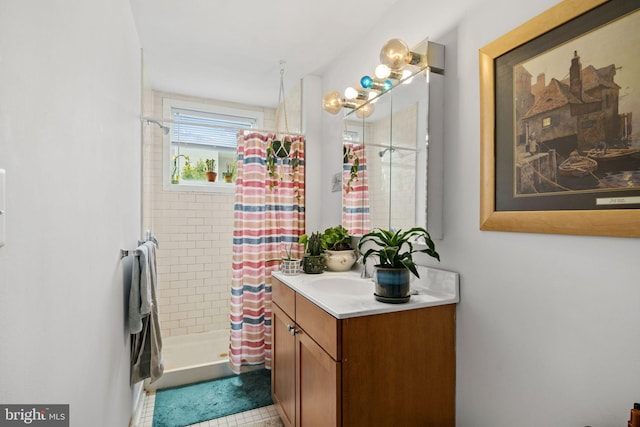 bathroom with vanity and walk in shower