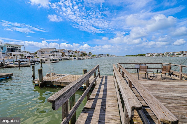 dock area with a water view