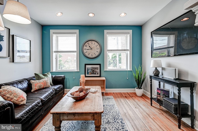 living room with light hardwood / wood-style floors