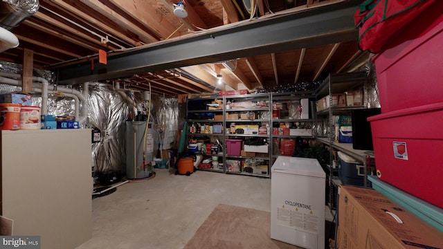 basement featuring gas water heater