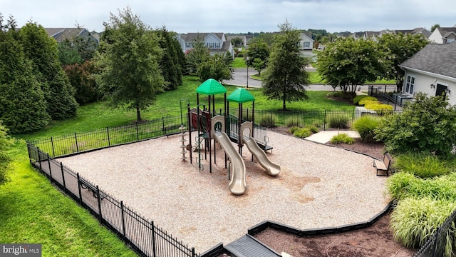 view of play area with a yard