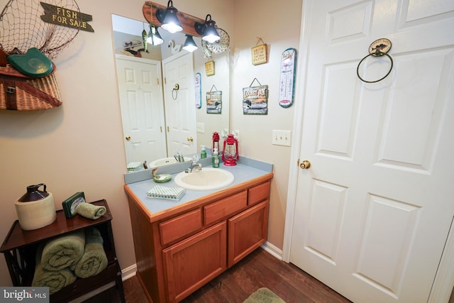 bathroom featuring hardwood / wood-style flooring and vanity