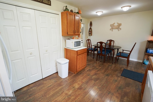 kitchen with wood-type flooring and fridge