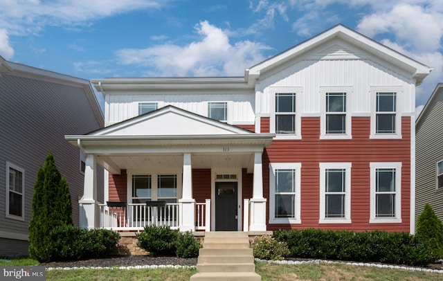 view of front of property featuring a porch and board and batten siding