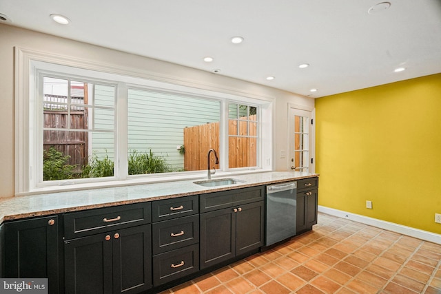 kitchen featuring dishwasher, plenty of natural light, and sink