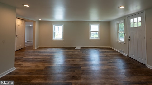 entryway with dark wood-type flooring and a wealth of natural light