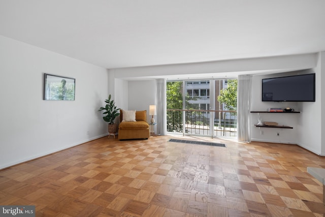 unfurnished room featuring light parquet floors