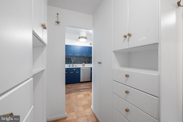 spacious closet with sink and light parquet flooring