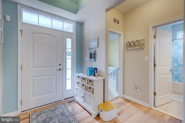 entrance foyer with light hardwood / wood-style floors and plenty of natural light