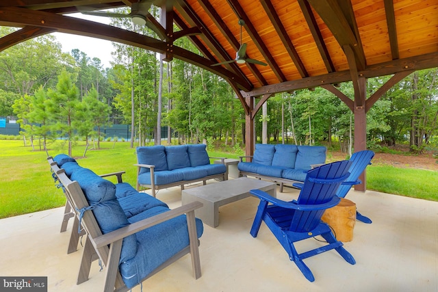 view of patio featuring outdoor lounge area and ceiling fan