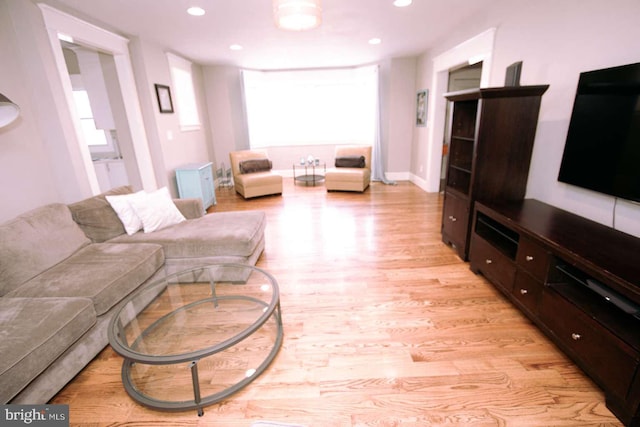 living room with plenty of natural light and light hardwood / wood-style floors