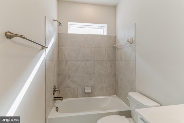 full bathroom with vanity, toilet, and bathing tub / shower combination