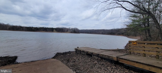 view of dock with a water view