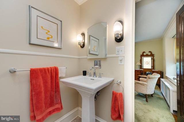 bathroom featuring crown molding and sink