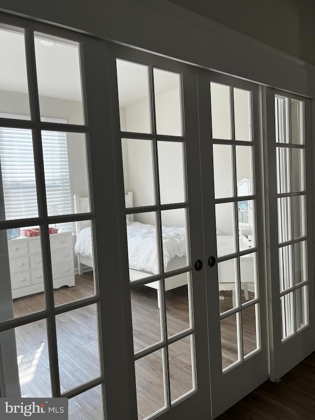 entryway with french doors, hardwood / wood-style flooring, and a wealth of natural light