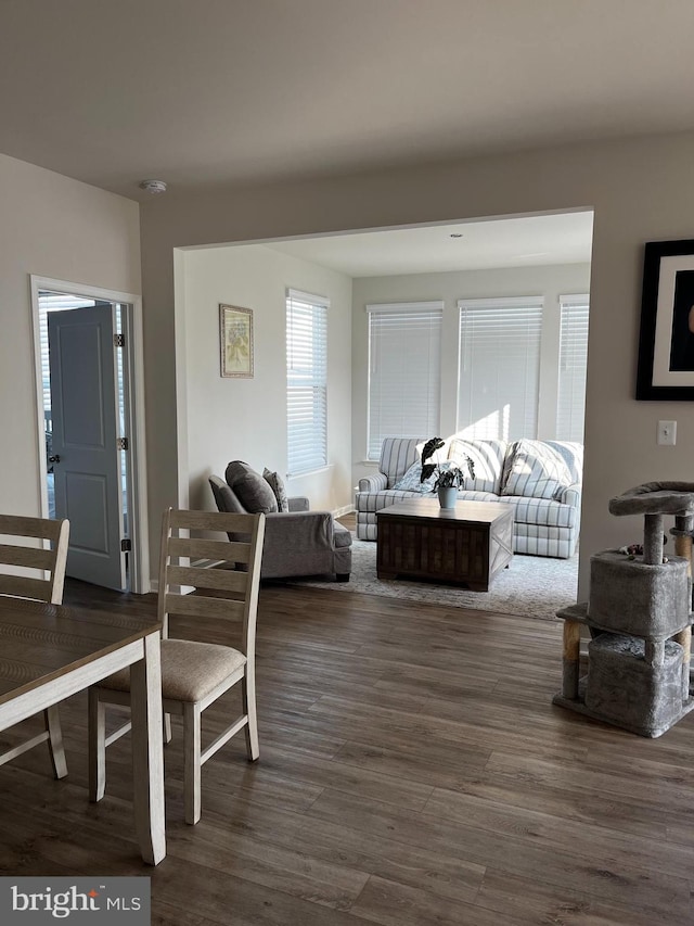 living room with dark wood-type flooring