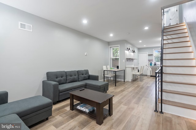 living room featuring light wood-type flooring