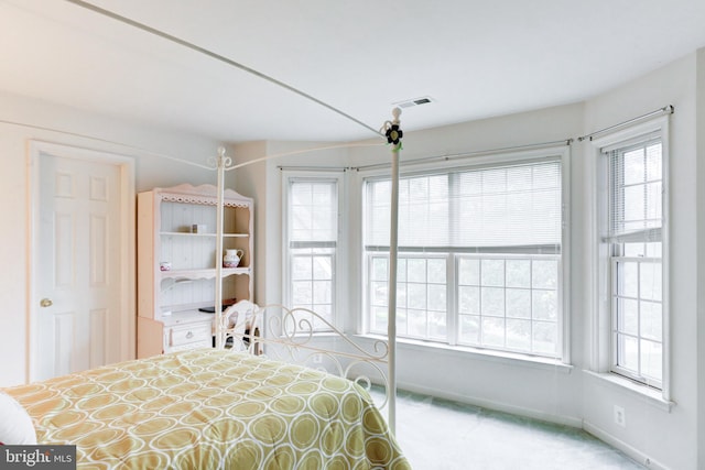 carpeted bedroom featuring multiple windows