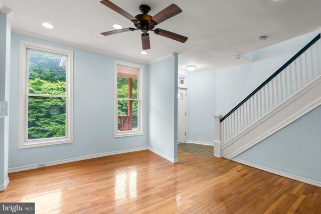 entryway featuring crown molding, light hardwood / wood-style floors, and a wealth of natural light