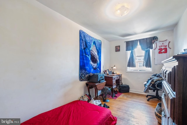 bedroom with light hardwood / wood-style floors