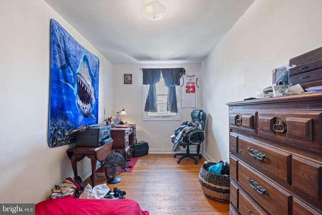 bedroom with hardwood / wood-style floors