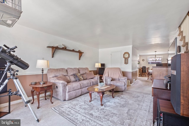 living room with light colored carpet