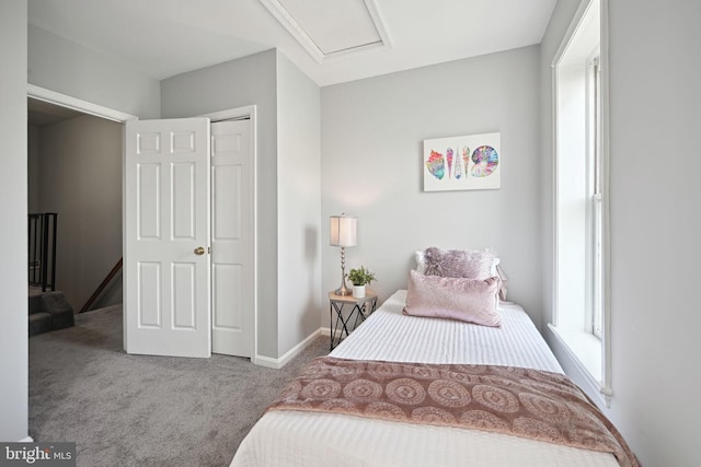 carpeted bedroom featuring multiple windows