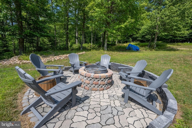 view of patio / terrace featuring a fire pit