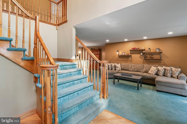 705 Franklinville Rd, Mullica Hill, NJ 08062 - staircase with baseboards, wood finished floors, and recessed lighting