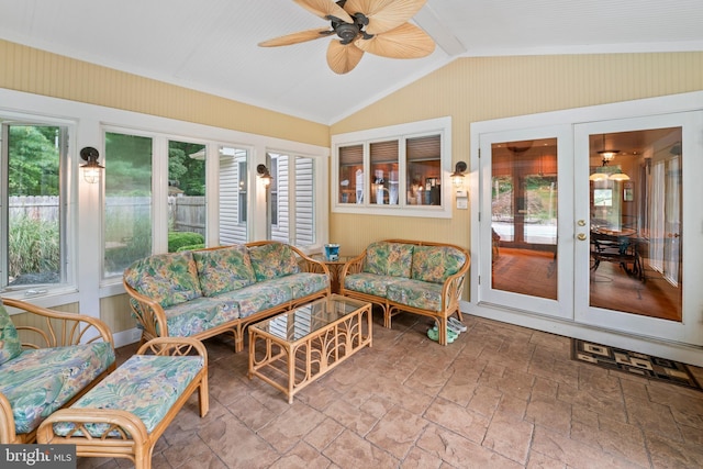 705 Franklinville Rd, Mullica Hill, NJ 08062 - sunroom featuring vaulted ceiling, ceiling fan, and french doors