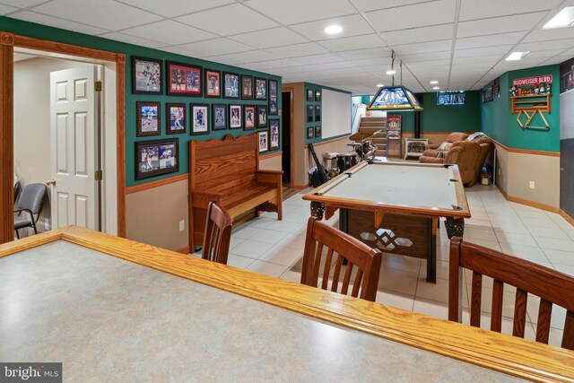 game room with billiards and a paneled ceiling