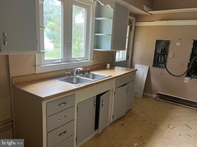 kitchen with sink, a wealth of natural light, and white cabinets