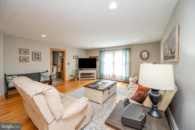 living room with light hardwood / wood-style floors