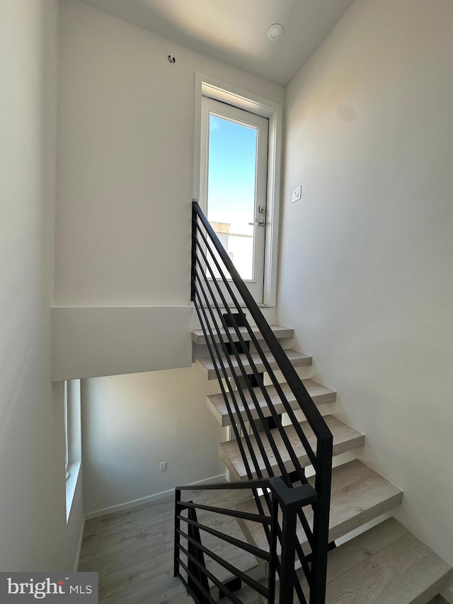 stairway with wood-type flooring