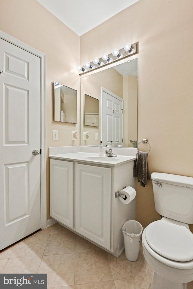 bathroom featuring toilet, tile patterned flooring, and vanity