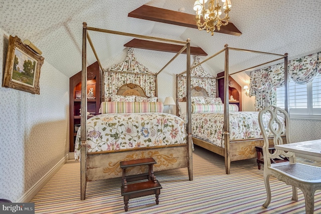 bedroom featuring vaulted ceiling