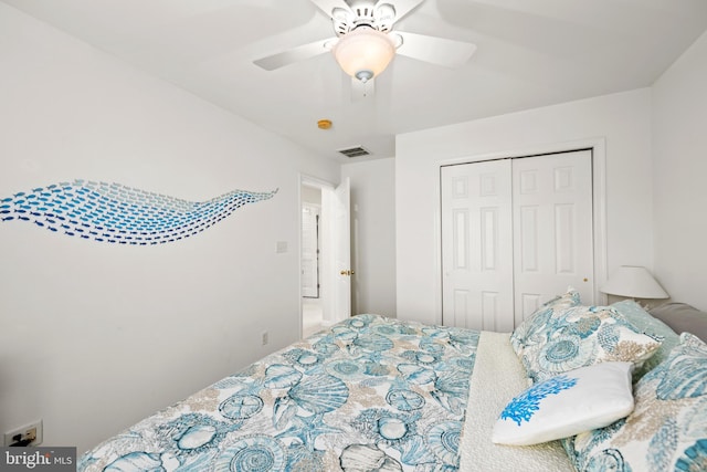 bedroom with a closet and ceiling fan