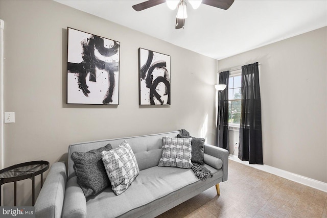 living room with ceiling fan