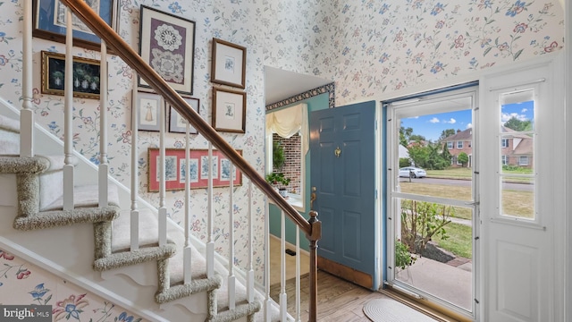 foyer with hardwood / wood-style flooring and plenty of natural light