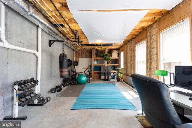 workout room with concrete flooring