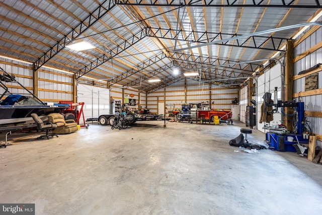 garage featuring a workshop area