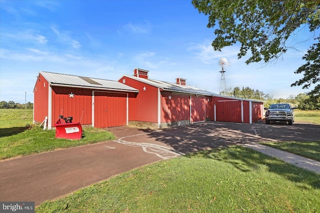 view of outbuilding with a lawn