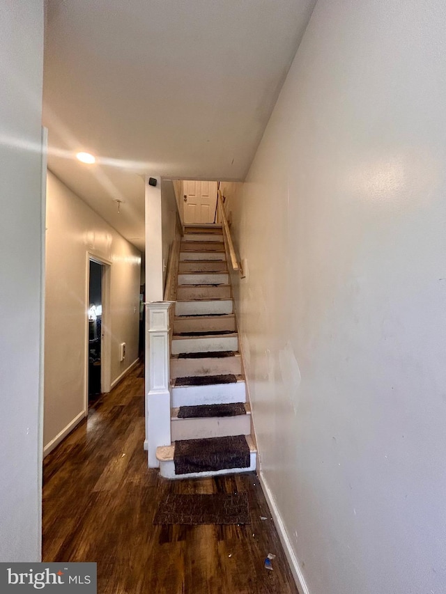 stairs with hardwood / wood-style flooring